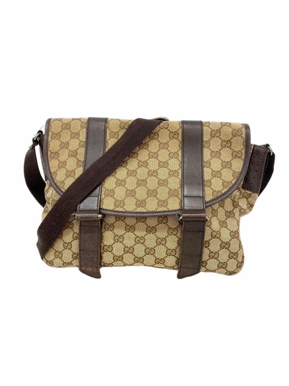 Gucci Shoulder Bag GG Canvas Brown Silver